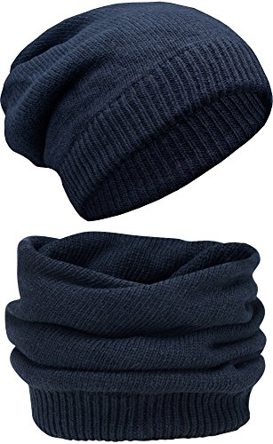 Grin&Bear sehr weicher und Warmer Snoot Unisex Beanie Mütze 2in1 Schal BZW. Mütze Navy M7 von Grin&Bear