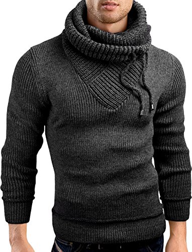 Grin&Bear Slim fit Schalkragen Pullover Grobstrick Strickjacke Herren, anthrazit, M, GEC555 von Grin&Bear