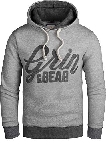 Grin&Bear Slim fit Signatur Logo Jacke Kapuze Hoodie Sweatshirt Kapuzenpullover, grau meliert, L, GEC469 von Grin&Bear