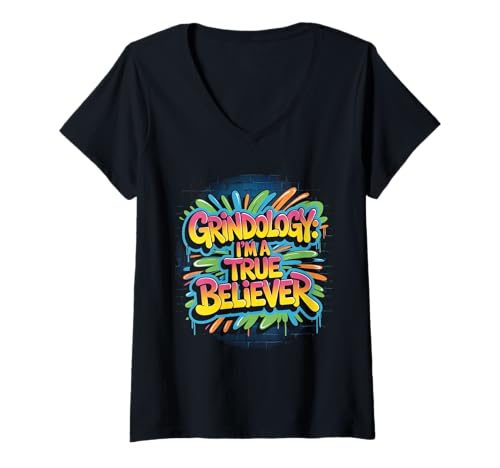 Damen Grindology I Am A True Believer Urban Style Zitat T-Shirt mit V-Ausschnitt Damen Grindology I Am A True Believer Urban Style Zitat T-Shirt mit V-Ausschnitt von Grind Mindset Motivation Grafik