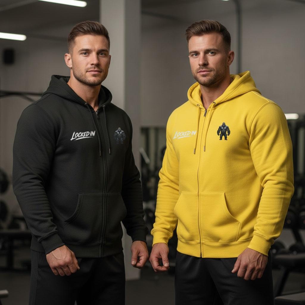 Small Robot Chest Design Hoodie | Yellow Full Zip von GrindThread