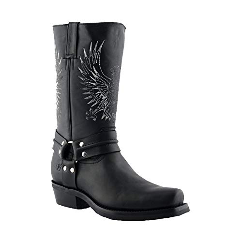 Grinders Herrenschleifer Weißkopfseeadler Schwarz Leder Schlüpfen Quadratischer Zeh Cowboy Westernstiefel 44 von Grinders