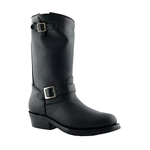 Grinders Schleifer Unisex Rebel Leder Schwarze Schnalle Glatte Sohle Western Motarrd Stiefel 42 von Grinders