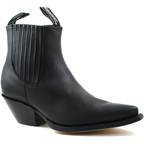MENS GRINDERS MUSTANG BLACK LEATHER WESTERN ANKLE COWBOY BOOTS -UK 6 (EU 40) von Grinders