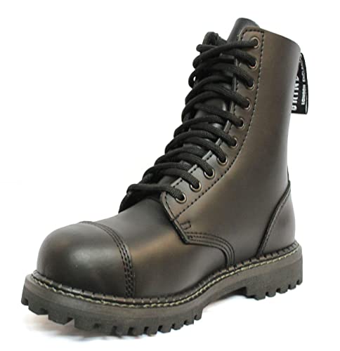 Grinders Unisex Echtleder Militärstiefel Schwarz Stag Punk Rock Sicherheit Stahlzehe von Grinders