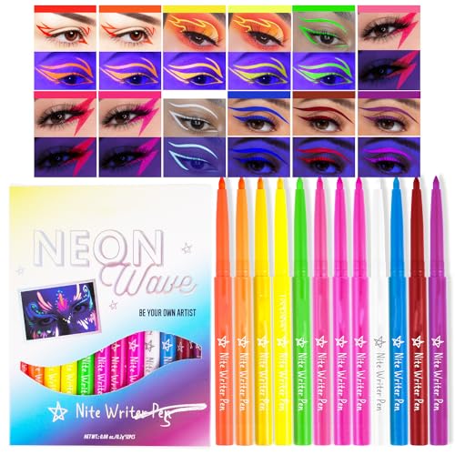 12 Colors UV Glow Neon Liquid Eyeliner l Set Matte Rainbow Highly-Pigmented Colourful Eyeliner for Eye Makeup Tools, Waterproof Smudgeproof Long Lasting Eye Makeup Kit for Women von Grindrom
