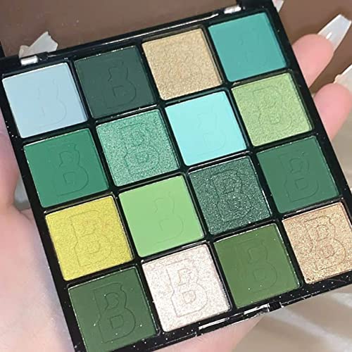 16 Farben Matte Lidschatten Schimmer Glitter Lidschatten Mini Lidschatten Make-up Palette Pallet Powder Makeup Kit Langlebige matte Lidschattenplatte (Grün) von Grindrom