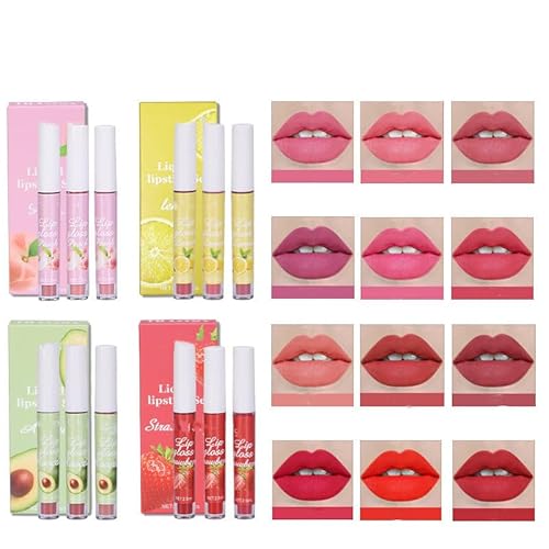 3Pcs Lip Tint Stain Set, Moisturizing Liquid Lipstick, Lip Gloss Natural, Long-Lasting Non-Stick Multi-Use Lip Tint, High Pigment Vivid Color Makeup Lipstick for Women Girls (Package A) von Grindrom