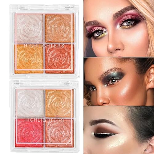 4 0colors Flower Highlighter Eye Shadow Blusher Powder Palette for Face Eye Cheek, Highly Pigmented Luminizers Blendable Makeup Palette, Metallic Sparkle Glitter Shimmer Highlighter (color #01) von Grindrom