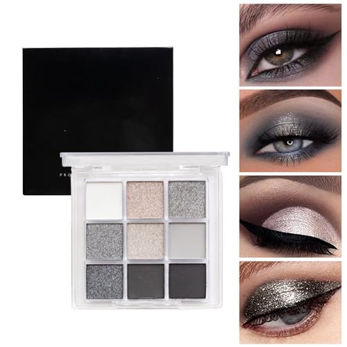 9 Colors Eyes Eyeshadow Palette, Shiny Shimmer Matte Eye Shadows Palette, Highly Pigmented Make-up Eyeshadow Palettes, Cool Smoky Eye Shadow Pallets for Women Girls (Grey) von Grindrom