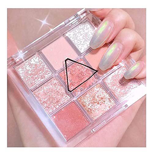 9 Colors Shiny Shimmer Eyeshadow Palette High Pigmented Waterproof Glitter Diamond Pigment Texture Eye Shadow Powder Makeup Cosmetic Matte Sequins (Pink) von Grindrom