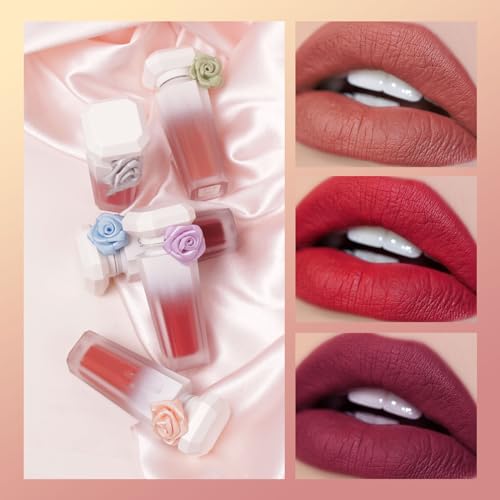 Elegant Ross Lip Gloss, Hydrating Shiny Lip Stick, Moisturizing Lipsticks, Non-Stick Non-Drying Long Lasting Lip Tint Lip Balm for Women Girls (5PCS) von Grindrom