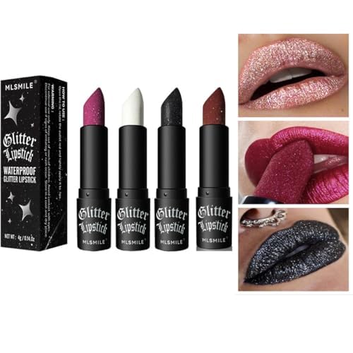 Halloween Glitter Matte Lipstick, Diamond Sparkling High Pigment Lip Stick Non-Stick Long Lasting Waterproof Lipsticks Makeup Set for Women Girl (#02) von Grindrom