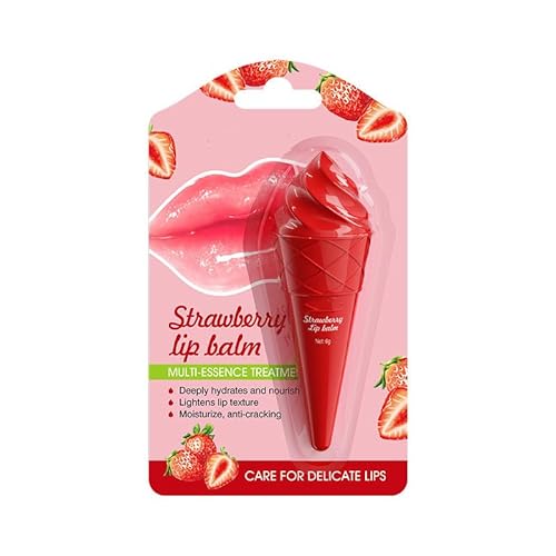 Ice Cream Lip Gloss, Hydrating Glitter Lipstick Moisturizing Tinted Lip Oil Balm Lip stick, Long-lasting Non Stick Nourishing Texture Lip Care Dry Lip for Winter Women Girls (Straberries) von Grindrom