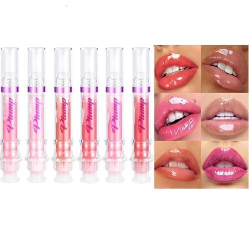 Lip Plumper, Pout Lip Plumping Booster, Moisturizing Long Lasting Natural Plumping Lip Gloss, Shimmer Lip Tint Lip Gloss High Pigment Vivid Color Makeup Lipstick For Women Girls (6pcs) von Grindrom