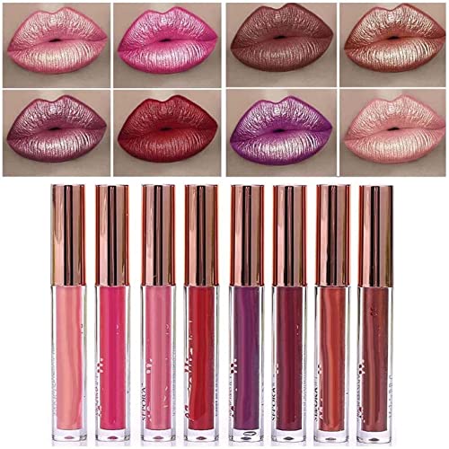 Matte Glitter Lipstick Metallic Pearl Lip Gloss Waterproof Lasting, Metallic Strong Pigmented Not Stick Diamond Shimmer Liquid Lipstick Makeup for Women (B) von Grindrom
