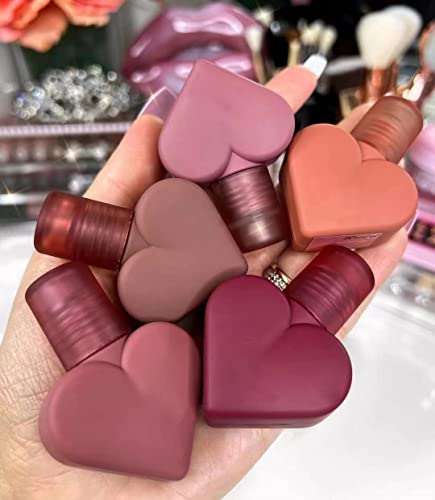Mini Herzförmiges Mousse Matt Lipgloss Matt Lippenstift Make-up Set Mini Herz Form Damen Strapazierfähiger Samt Glatt Feuchtigkeitsspendender Lipgloss (#03) von Grindrom