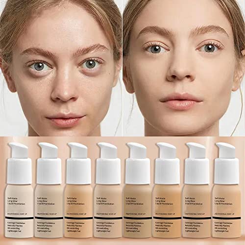 Soft Matte Full Coverage Foundation, Flawless Oil control Make Up Concealer Foundation, Waterproof Long-Lasting Liquid Foundation Brighten Skin for Women Girls Makeup 30ML (01#) von Grindrom