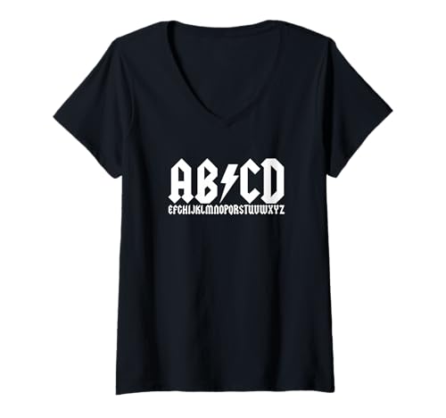 Damen ABCD Lightning Bolt-Logo T-Shirt mit V-Ausschnitt von Grindstore Originals