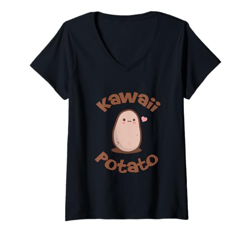 Damen Kawaii Kartoffel Anime T-Shirt T-Shirt mit V-Ausschnitt von Grindstore Originals