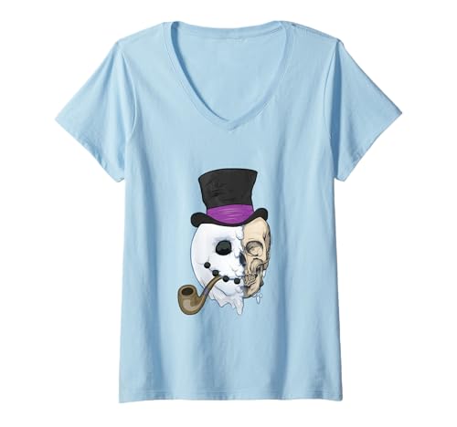 Damen Unorthodox Snowman Skull Christmas T-Shirt mit V-Ausschnitt von Grindstore Originals