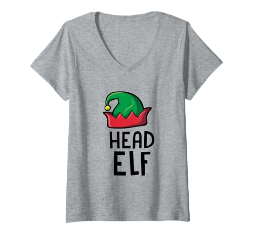 Damen Weihnachtskostüm mit Elfenmotiv T-Shirt mit V-Ausschnitt von Grindstore Originals