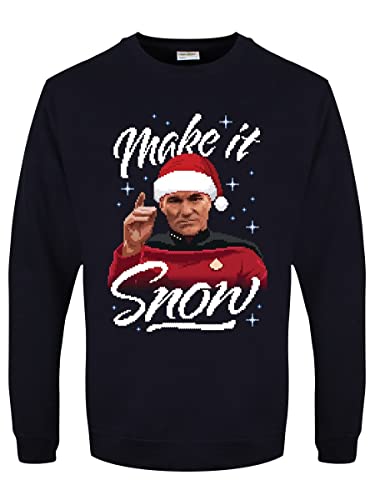 Grindstore Herren Make It Snow Blue Christmas Jumper Pullover Marine von Grindstore