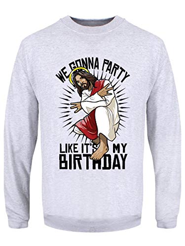 Grindstore Herren We Gonna Party Like It's My Birthday Weihnachtspullover Grau von Grindstore