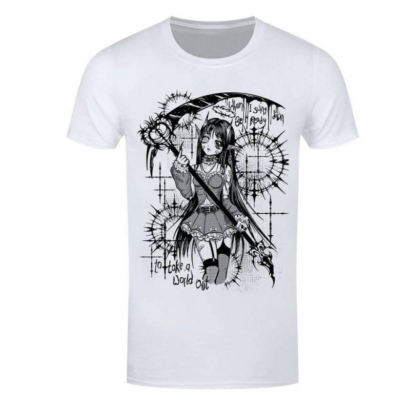 Grindstore Print-Shirt Anime Shirt in weiß Cosmic Boop Reaper Gothic Shirt Anime aus Baumwolle mit Print von Grindstore