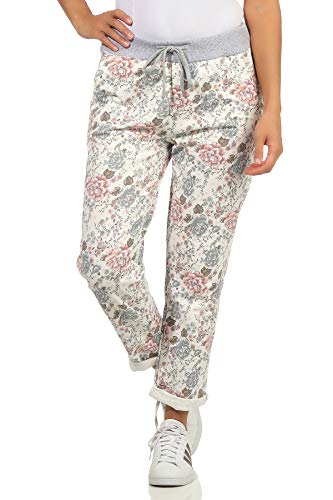 GRINGO Damen Sweatpants Boyfriend Jogginghose Freizeithose Sport One Size (Blume weiß) von GRINGO