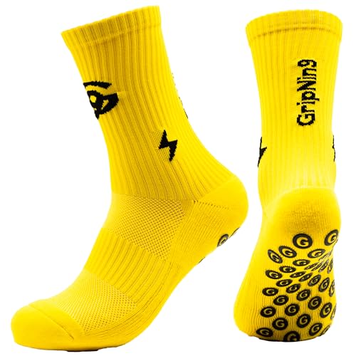 Fußball Socken - Herren & Damen Grip Socken Fussball (ANTI-LOCH-GARANTIE) - Anti-rutsch Fussballsocken Premium Football Socks | 1 Paar Sportsocken Herren 36-41 Gelb von Gripnin9