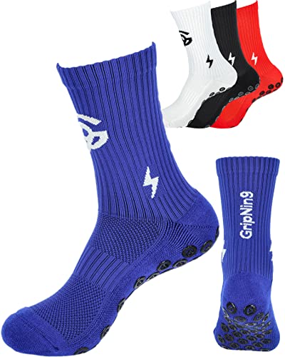 Fußball Socken - Herren & Damen Grip Socken Fussball (ANTI-LOCH-GARANTIE) - Anti-rutsch Fussballsocken Premium Football Socks | 1 Paar Sportsocken Herren Damen 36-41 Blau von Gripnin9