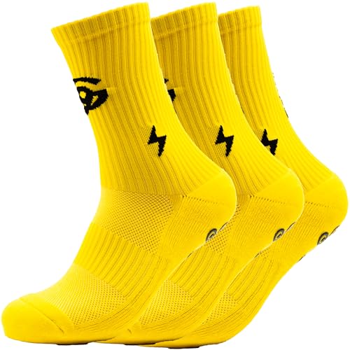 Fußball Socken - Herren & Damen Grip Socken Fussball (ANTI-LOCH-GARANTIE) - Anti-rutsch Fussballsocken Premium Football Socks | 3 Paar Sportsocken Herren 36-41 Gelb von Gripnin9