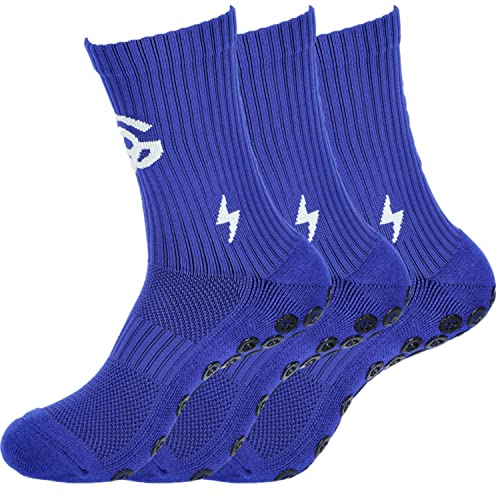 Fußball Socken - Herren & Damen Grip Socken Fussball (ANTI-LOCH-GARANTIE) - Anti-rutsch Fussballsocken Premium Football Socks | 3 Paar Sportsocken Herren 42-47 Blau von Gripnin9