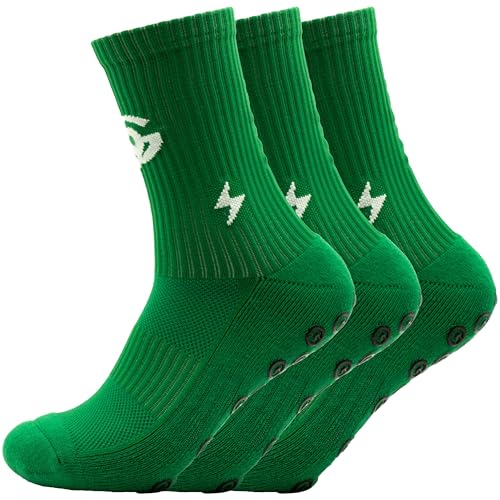 Fußball Socken - Herren & Damen Grip Socken Fussball (ANTI-LOCH-GARANTIE) - Anti-rutsch Fussballsocken Premium Football Socks | 3 Paar Sportsocken Herren 42-47 Grün von Gripnin9