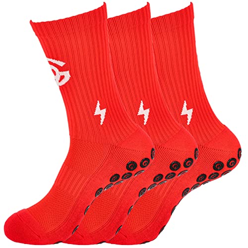 Fußball Socken - Herren & Damen Grip Socken Fussball (ANTI-LOCH-GARANTIE) - Anti-rutsch Fussballsocken Premium Football Socks | 3 Paar Sportsocken Herren 42-47 Rot von Gripnin9