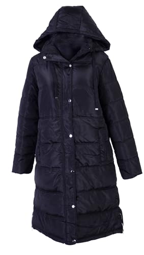 Damen lang Wintermantel Stepp Mantel Jacke Kapuze Windbreacker Parka Ballon 44 46 48 50 52 54 56 58 60 Coat Schwarz Anorak Warm (DE/NL/SE/PL, Numerisch, 46, Große Größen, Tall, Schwarz) von Grisodonna Italian Design