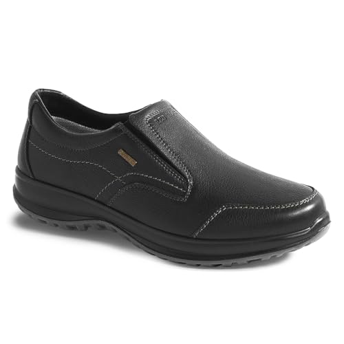 Grisport Winterschuhe für den Winter, Mokassins aus Leder, wasserdicht, rutschfeste Sohle, Gritex – Schuh ohne Schnürsenkel, Schwarz geölt, 46 EU von Grisport