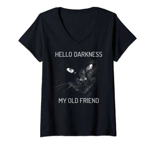 Damen Hello Darkness My Old Friend – schwarze Katze T-Shirt mit V-Ausschnitt Damen Hello Darkness My Old Friend – schwarze Katze T-Shirt mit V-Ausschnitt von GritFX