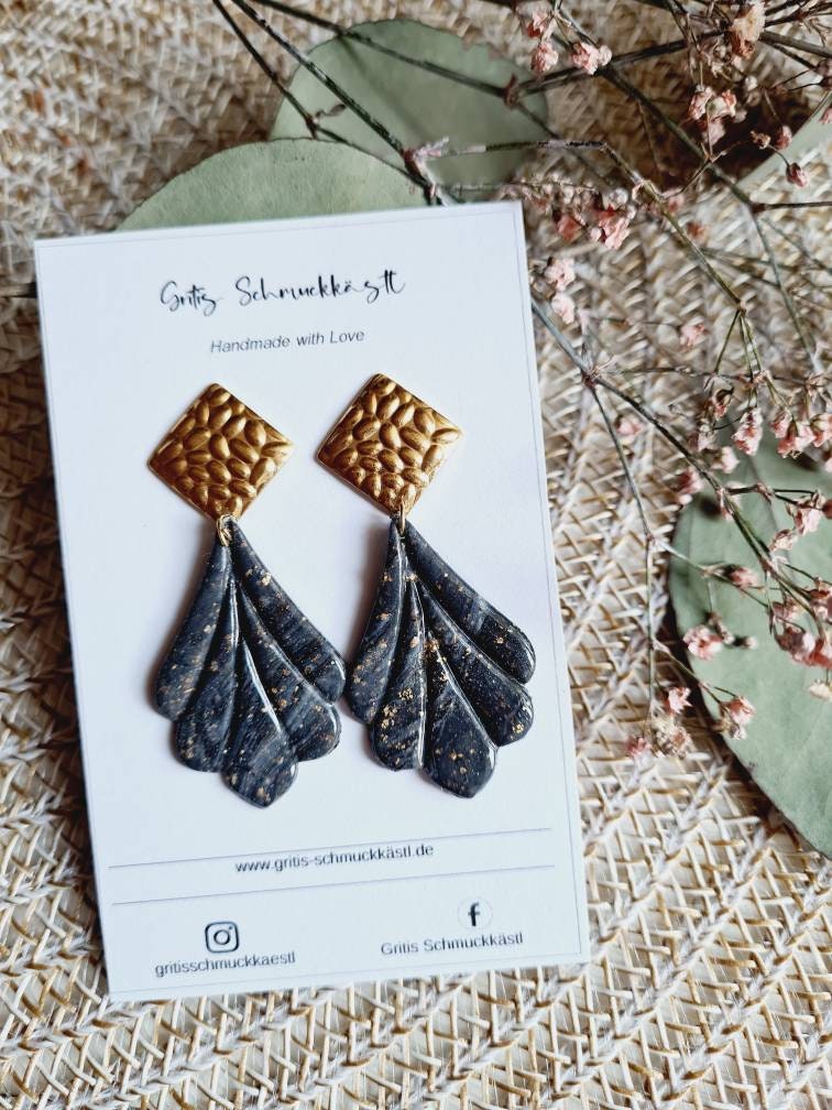 Handgemachte Fächer-Ohrringe Aus Polymer Clay, Marmor Optik Mit Blattgold, Eleganz Für Jeden Anlass, Zeitloses Design, Perfekte Geschenkidee Handgemachte Fächer-Ohrringe Aus Polymer Clay, Marmor Optik Mit Blattgold, Eleganz Für Jeden Anlass, Zeitloses Design, Perfekte Geschenkidee von GritisSchmuckdesign