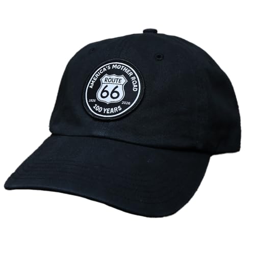 Route 66 America's Mother Road 100 Year Anniversary Cap, verstellbarer Riemen, unstrukturierte Passform, Schwarz, Einheitsgr��e von Gritty Bull