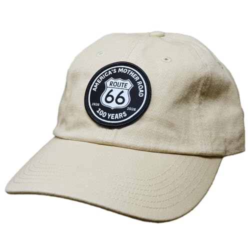 Route 66 America's Mother Road 100 Year Anniversary Cap, verstellbarer Riemen, unstrukturierte Passform, Stein, Einheitsgr��e Route 66 America's Mother Road 100 Year Anniversary Cap, verstellbarer Riemen, unstrukturierte Passform, Stein, Einheitsgr��e von Gritty Bull