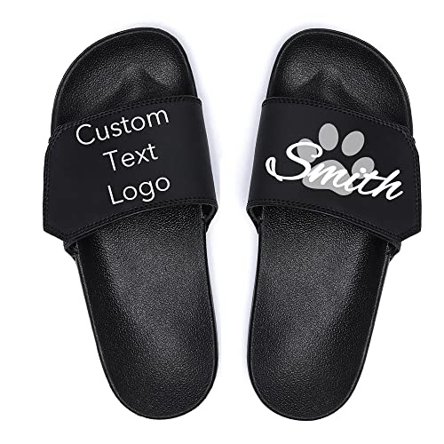 Individuelle Slide Sandalen für Herren mit Fototext personalisierte verstellbare Sport-Sandalen Memory Foam Hausschuhe für drinnen und draußen, Schwarz von Grivcy