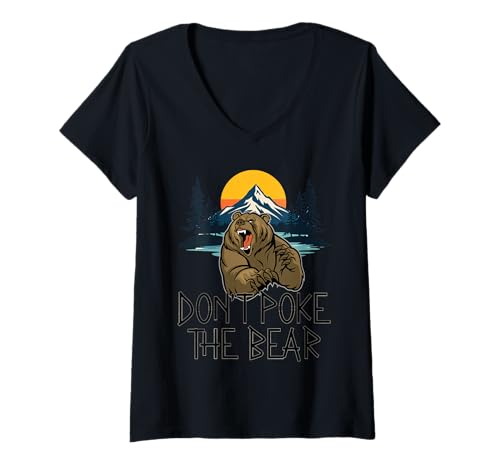 Damen Don't Poke The Bear Warning Funny Grizzly Spirit Animal T-Shirt mit V-Ausschnitt Damen Don't Poke The Bear Warning Funny Grizzly Spirit Animal T-Shirt mit V-Ausschnitt von Grizzly Bear Admirer Shirts