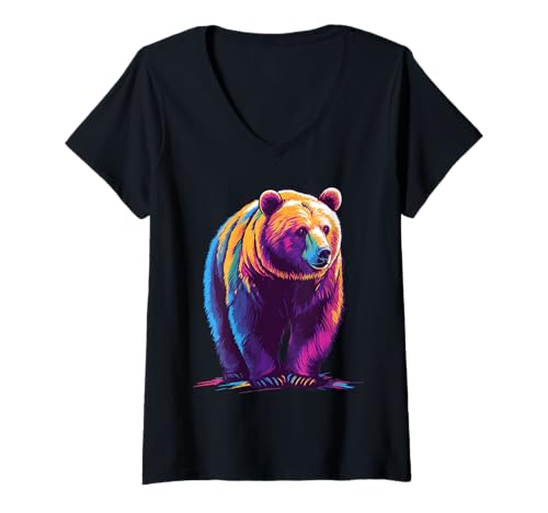 Damen Grizzlybär T-Shirt mit V-Ausschnitt Damen Grizzlybär T-Shirt mit V-Ausschnitt von Grizzly Bear and Zookeeper Design