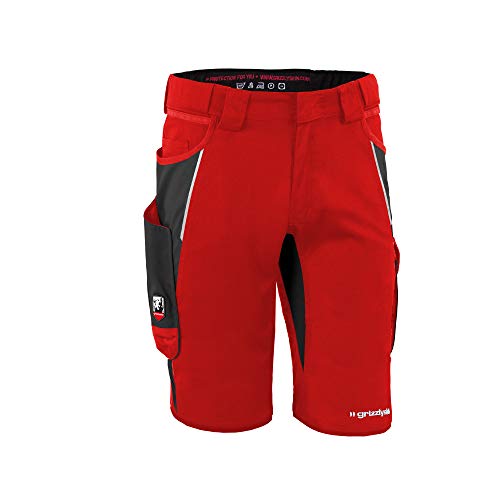 Grizzlyskin Arbeitsshorts Rot/Schwarz N64 - Unisex Workwear Kurze Arbeitshose für Männer und Damen, Cordura Schutzhose von Grizzlyskin