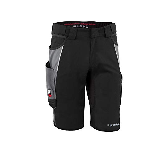 Grizzlyskin Arbeitsshorts Schwarz/Grau N54 - Unisex Workwear Kurze Arbeitshose für Männer und Damen, Cordura Schutzhose von Grizzlyskin