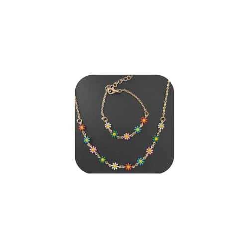 Grmpt Gänseblümchen-Schmuck-Set für Damen, bunte Gänseblümchen-Halskette und Armband, Moderate, Metall, Kein edelstein von Grmpt