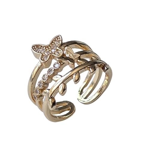 Grmpt Vergoldete Schmetterlingsringe für Frauen, verstellbarer Strass-Schmetterling-Ring, Metall, Kein Edelstein von Grmpt