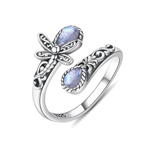 Grmpt Vintage Libelle Ring für Frauen Verstellbar Mondstein Libelle Ringe, Legierter Stahl, Kein Edelstein von Grmpt